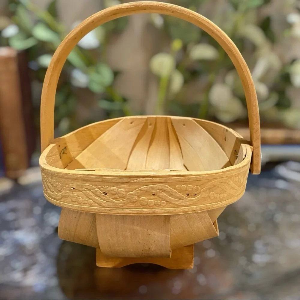 Vintage English Trug Gathering Handled Wood Basket Garden Veggies Flowers Fruit